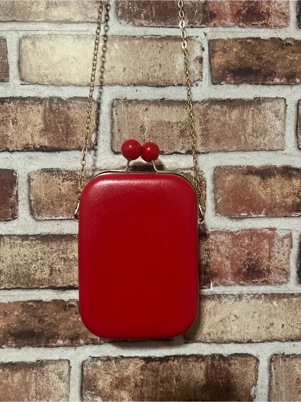 Elizabeth Arden Red Mini Kiss-Lock Crossbody with Gold Chain